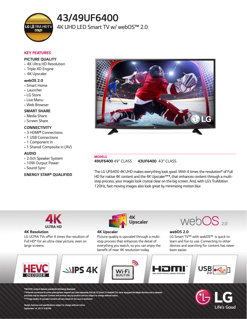 Página 1 del manual Ficha técnica LG 49UF6400