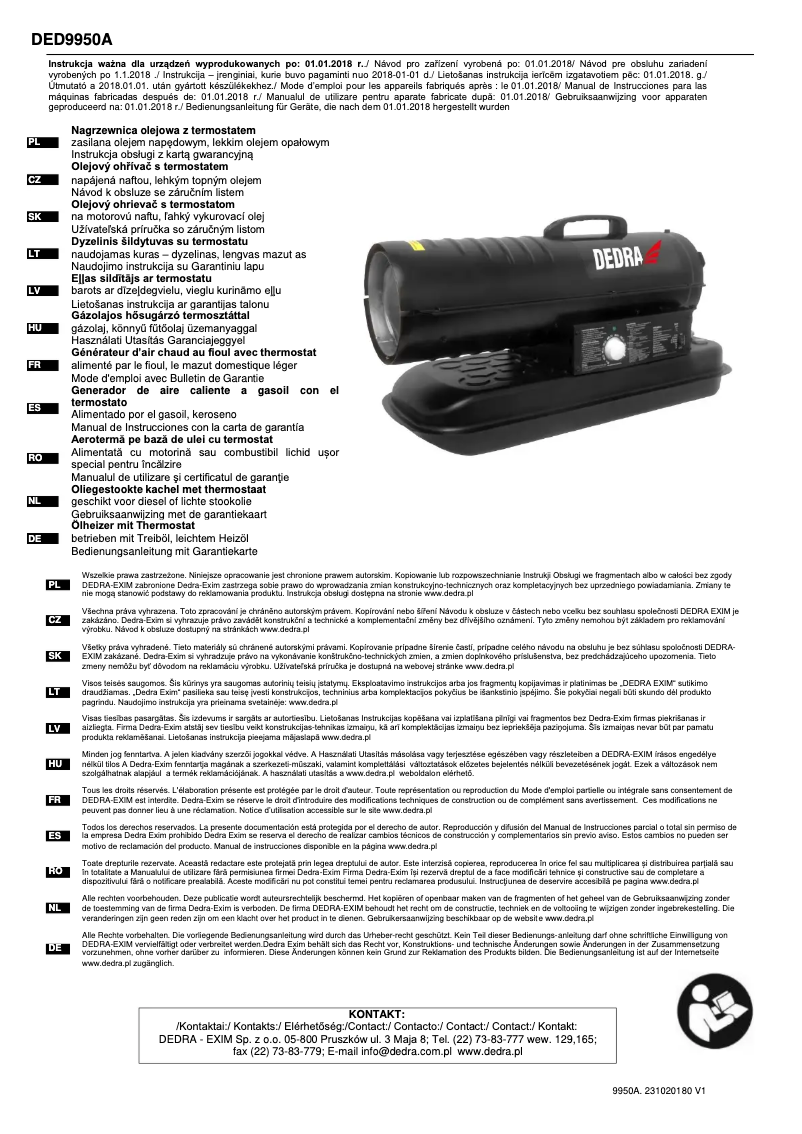 Page 1 de la notice Manuel utilisateur DEDRA DED9950A