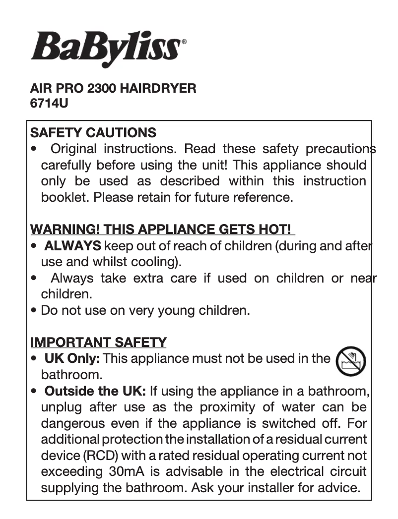 Image de la première page du manuel de l'appareil Air Pro 2300 6714U