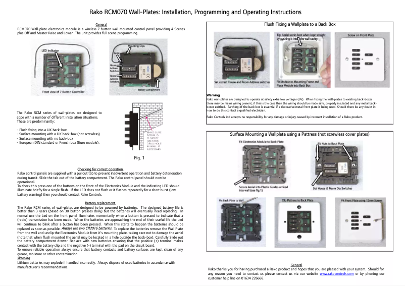 Page n°1 - Manuel utilisateur Rako RCM-070-EU-WIT