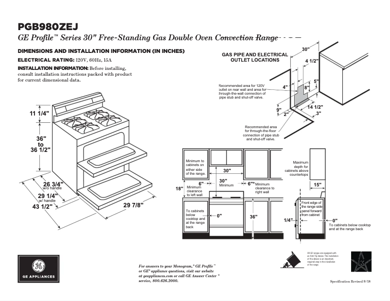 Page n°1 - Fiche technique GE Profile PGB980ZEJSS
