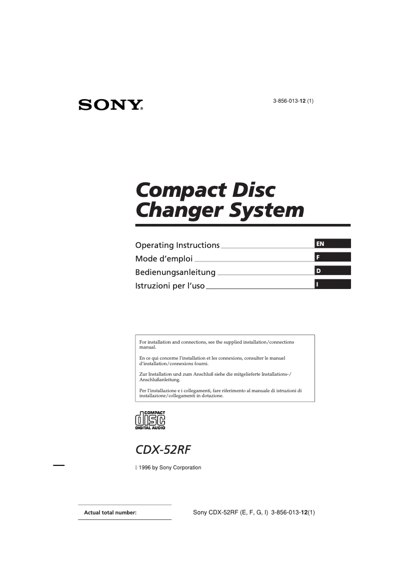 Imagen de la primera página del manual del dispositivo CDX-52RF