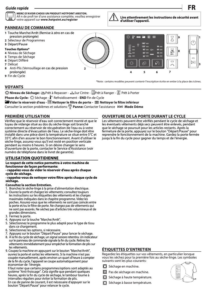 Page 1 de la notice Manuel utilisateur Hotpoint NTM1081FR