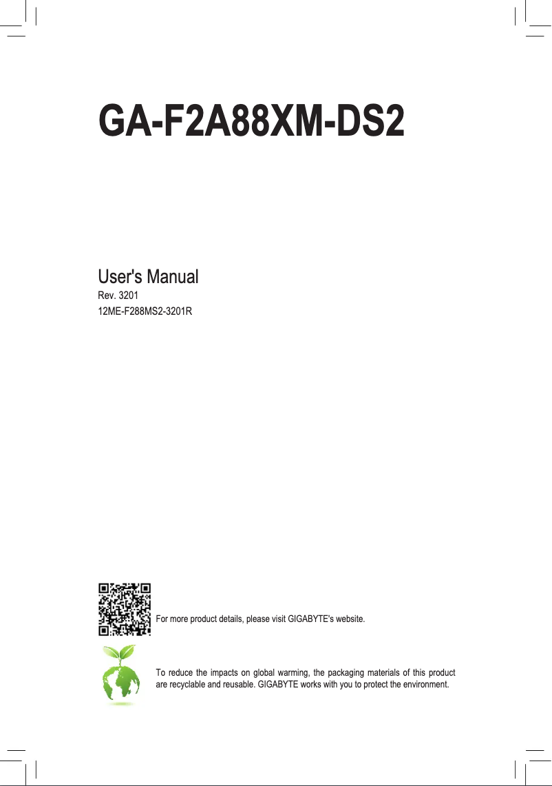 Image de la première page du manuel de l'appareil GA-F2A88XM-DS2