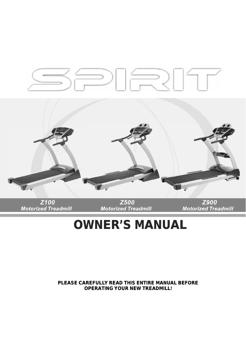 Page 1 de la notice Manuel utilisateur Spirit Z900 Motorized Treadmill