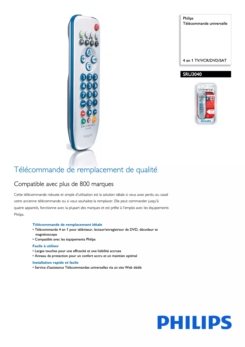 Página 1 del manual Ficha técnica Philips SRU3040