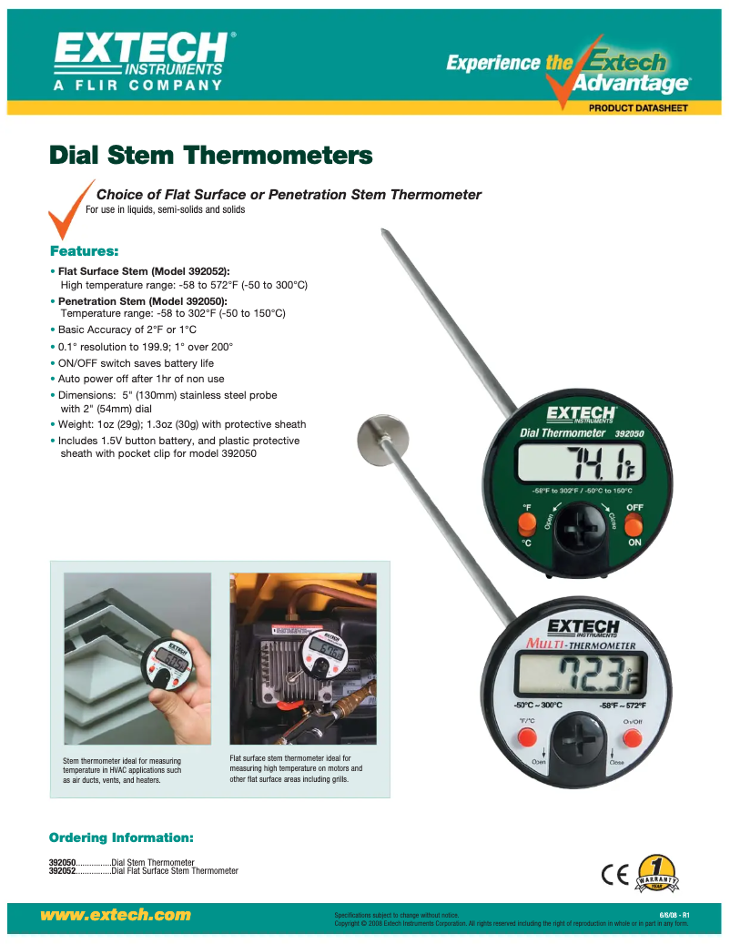 Página 1 del manual Ficha técnica Extech 392052