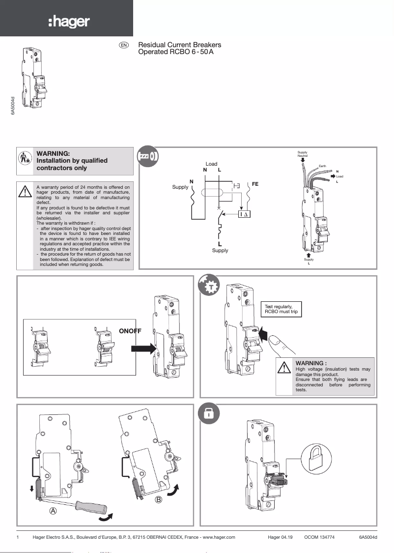 Page 1 de la notice Manuel utilisateur Hager ADD216B