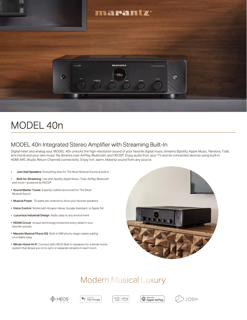 Página 1 del manual Ficha técnica Marantz Model 40n