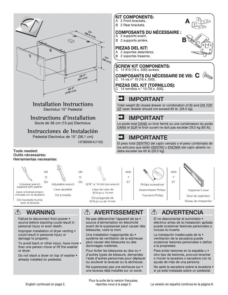 Page 1 de la notice Manuel utilisateur Electrolux EPWD157S