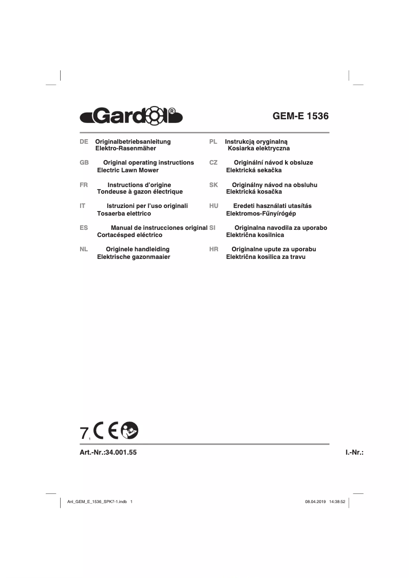 Page 1 de la notice Manuel utilisateur Gardol GEM-E 1536