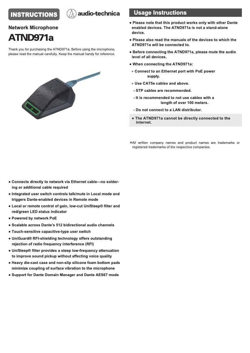 Página 1 del manual Manual de usuario Audio-Technica ATND971a