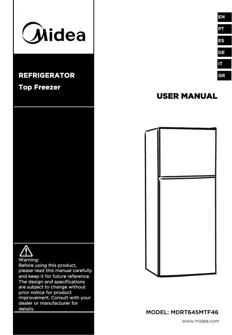 Page 1 de la notice Manuel utilisateur Midea MDRT645MTF46