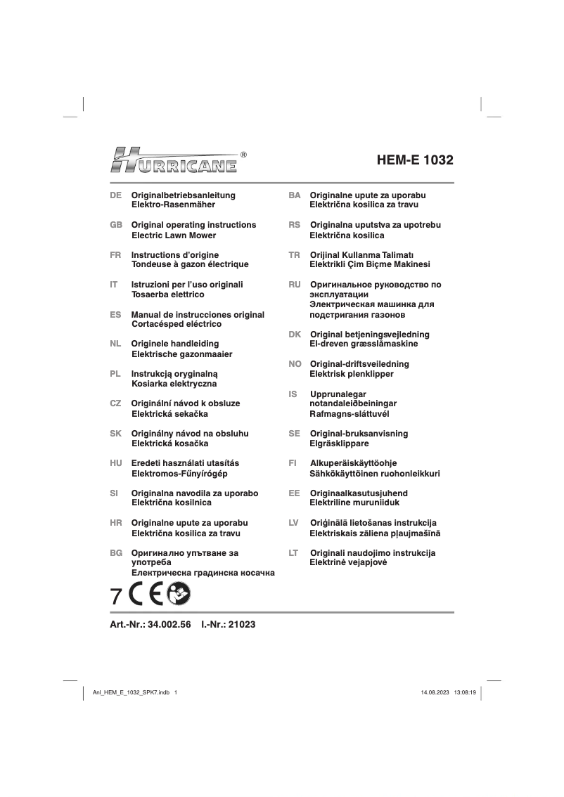 Page n°1 - Manuel utilisateur Hurricane HEM-E 1032