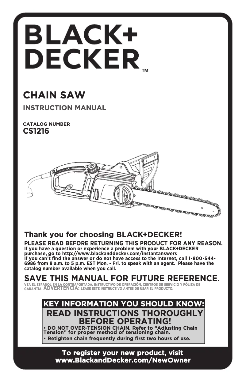 Page n°1 - Manuel utilisateur Black & Decker CS1216