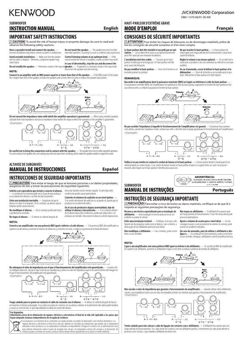 Página 1 del manual Manual de usuario Kenwood KFC-W3013PS
