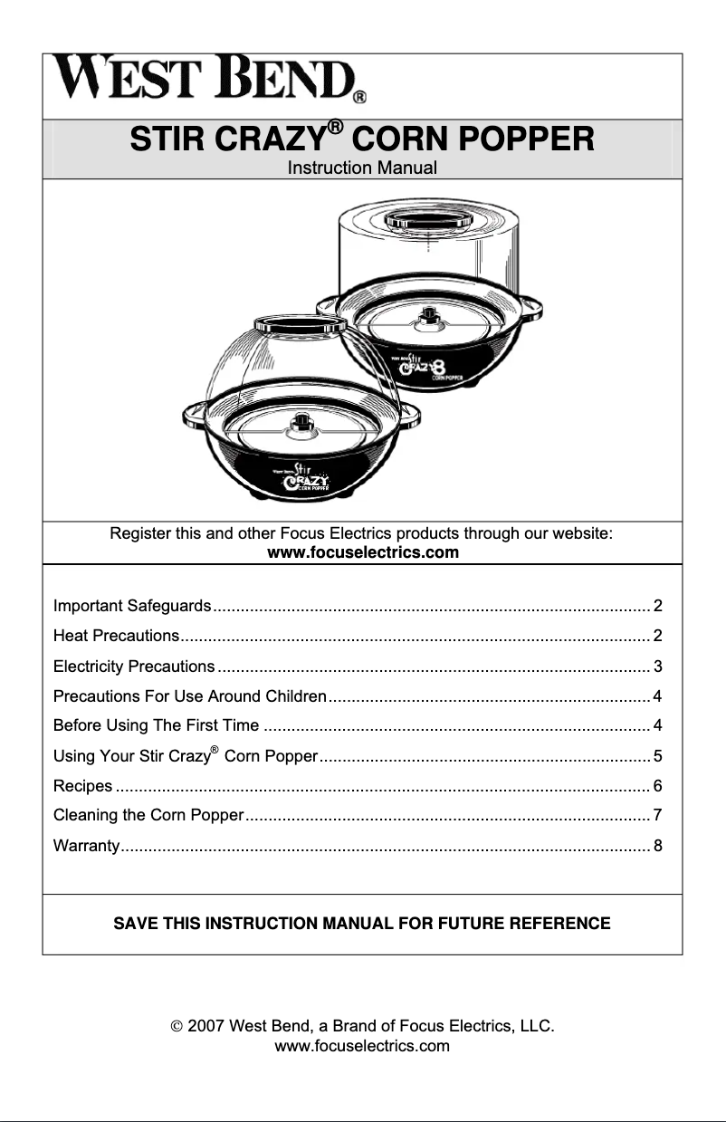 Page n°1 - Manuel utilisateur WestBend Stir Crazy 82306Q