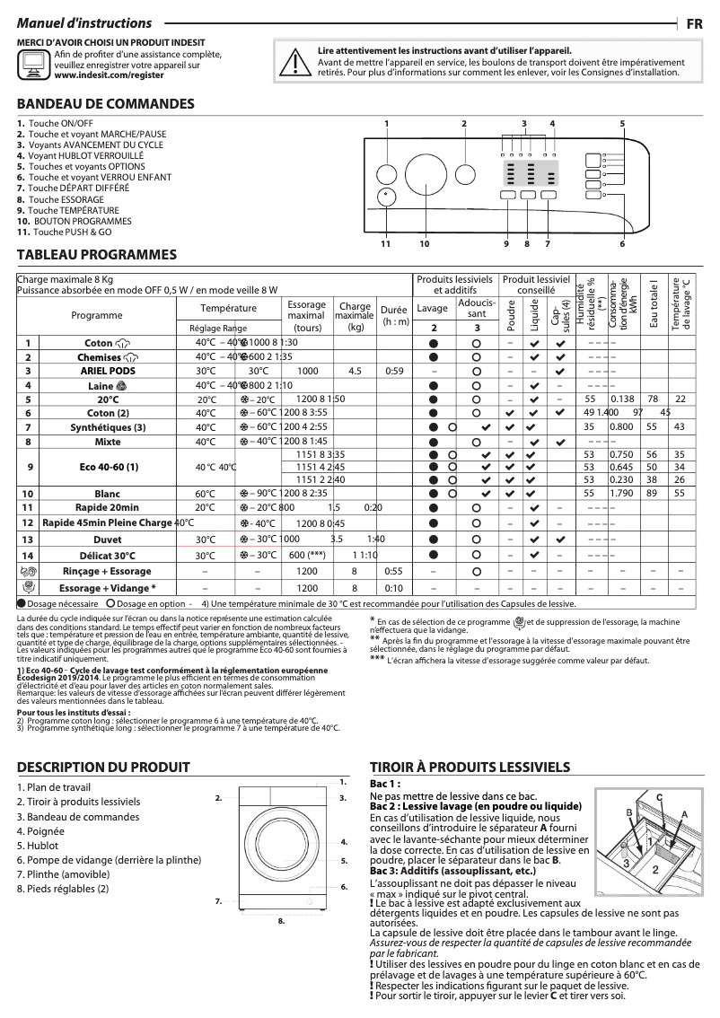 Página 1 del manual Manual de usuario Indesit BWA 81295X WV FR