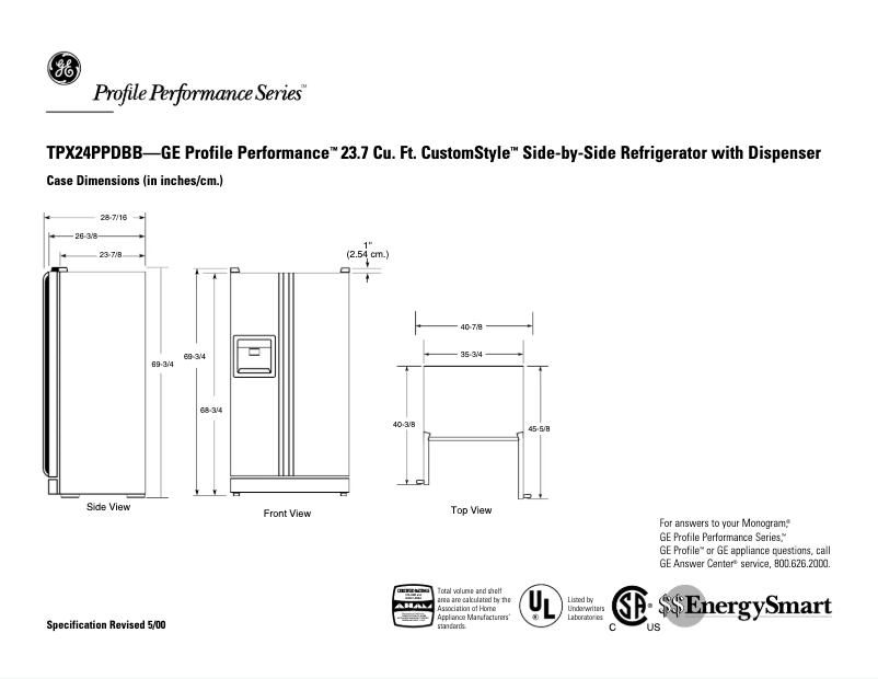 Page 1 de la notice Fiche technique GE Profile Performance TPX24PPDBB