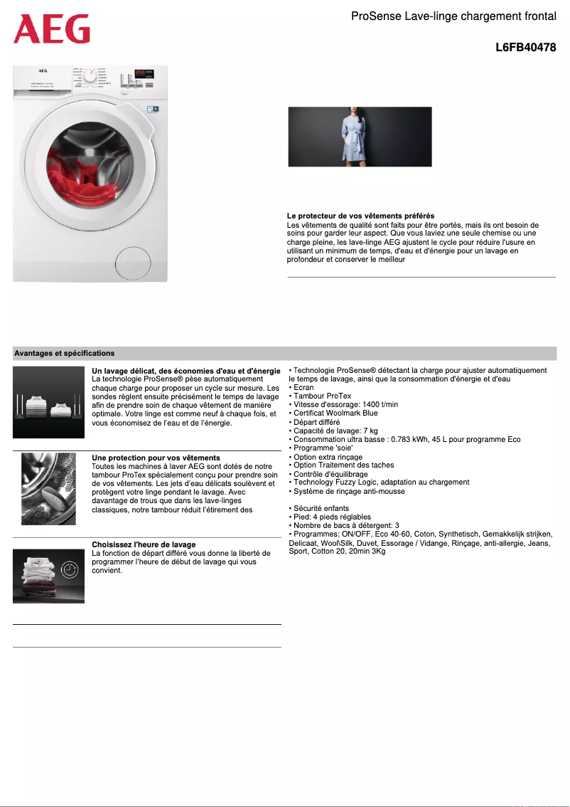 Page 1 de la notice Manuel utilisateur AEG L6FB40478