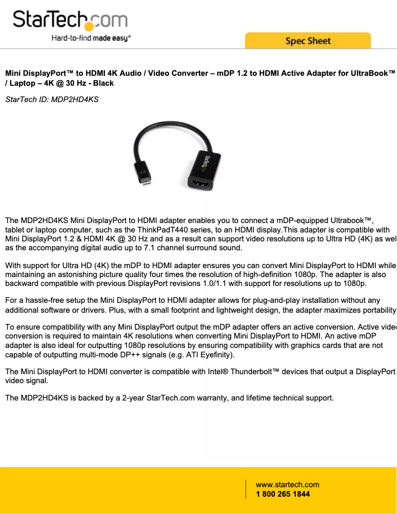 Page 1 de la notice Manuel utilisateur StarTech.com MDP2HD4KS