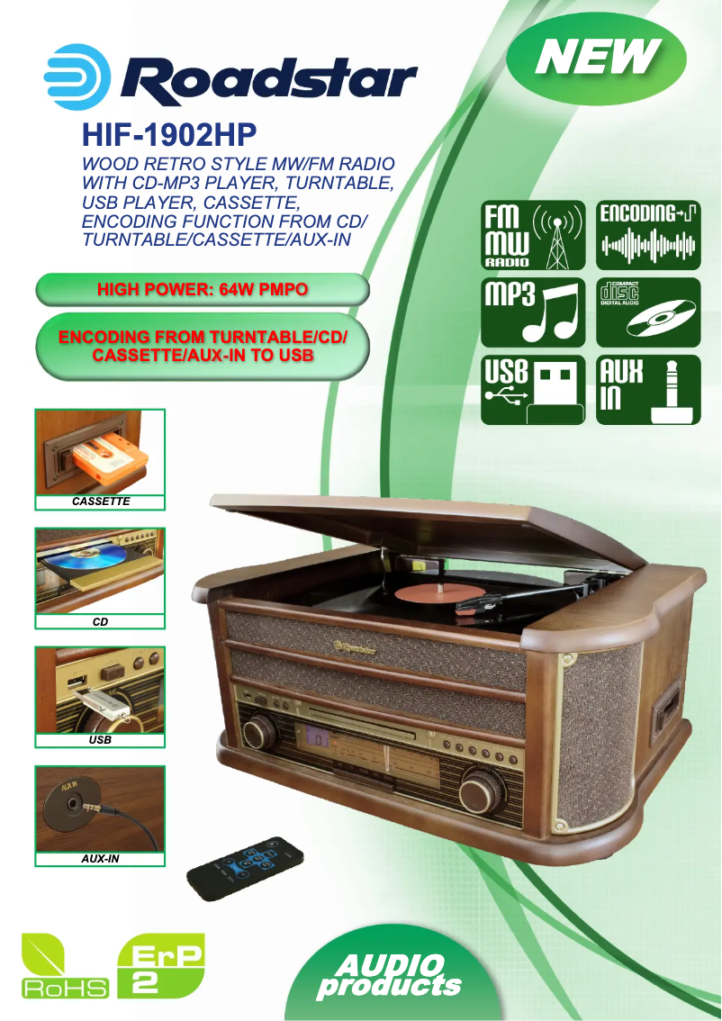 Page 1 de la notice Fiche technique Roadstar HIF-1902HP
