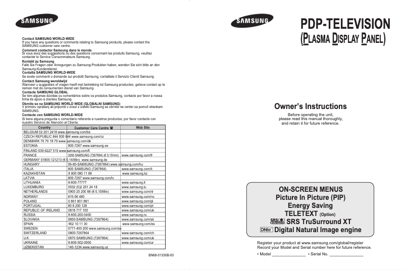 Page 1 de la notice Manuel utilisateur Samsung PS-42C67HD