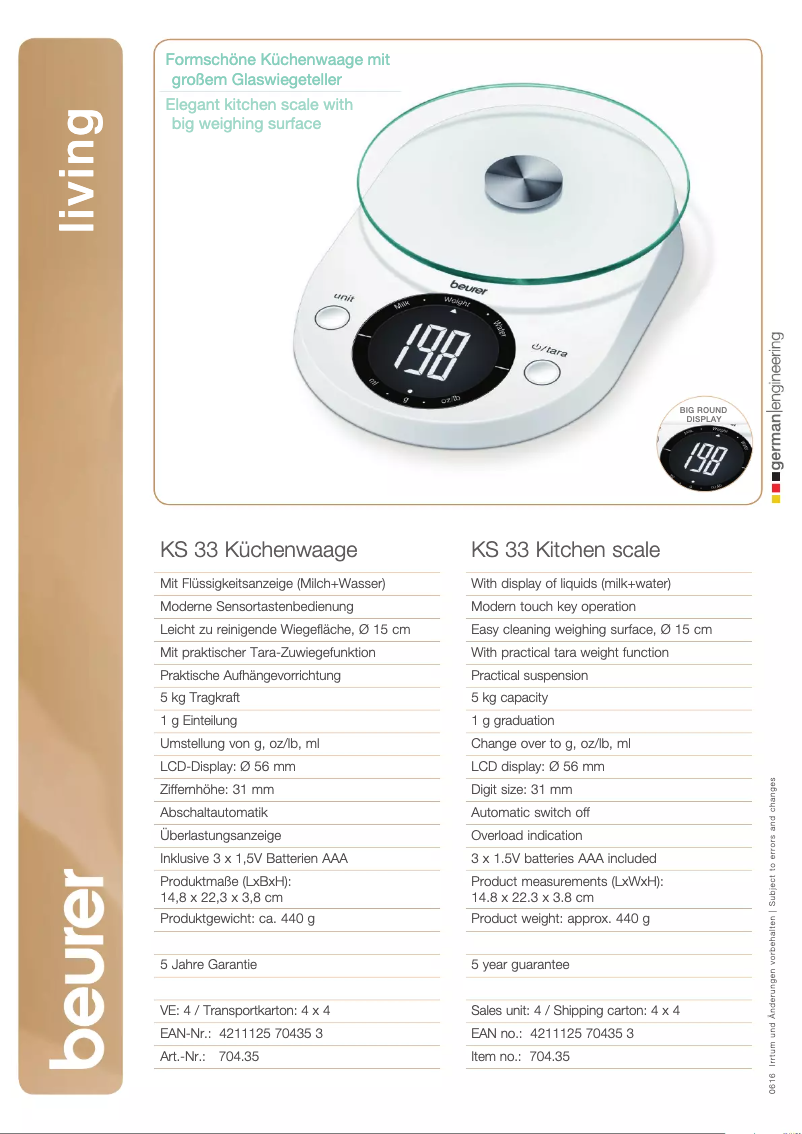 Page 1 de la notice Fiche technique Beurer KS 33