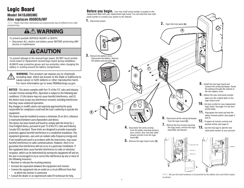 Page n°1 - Manuel utilisateur LiftMaster 041DJ003MC