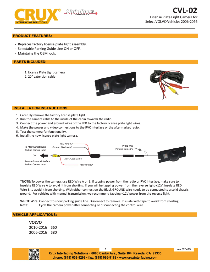 Page 1 de la notice Manuel utilisateur CRUX CVL-02