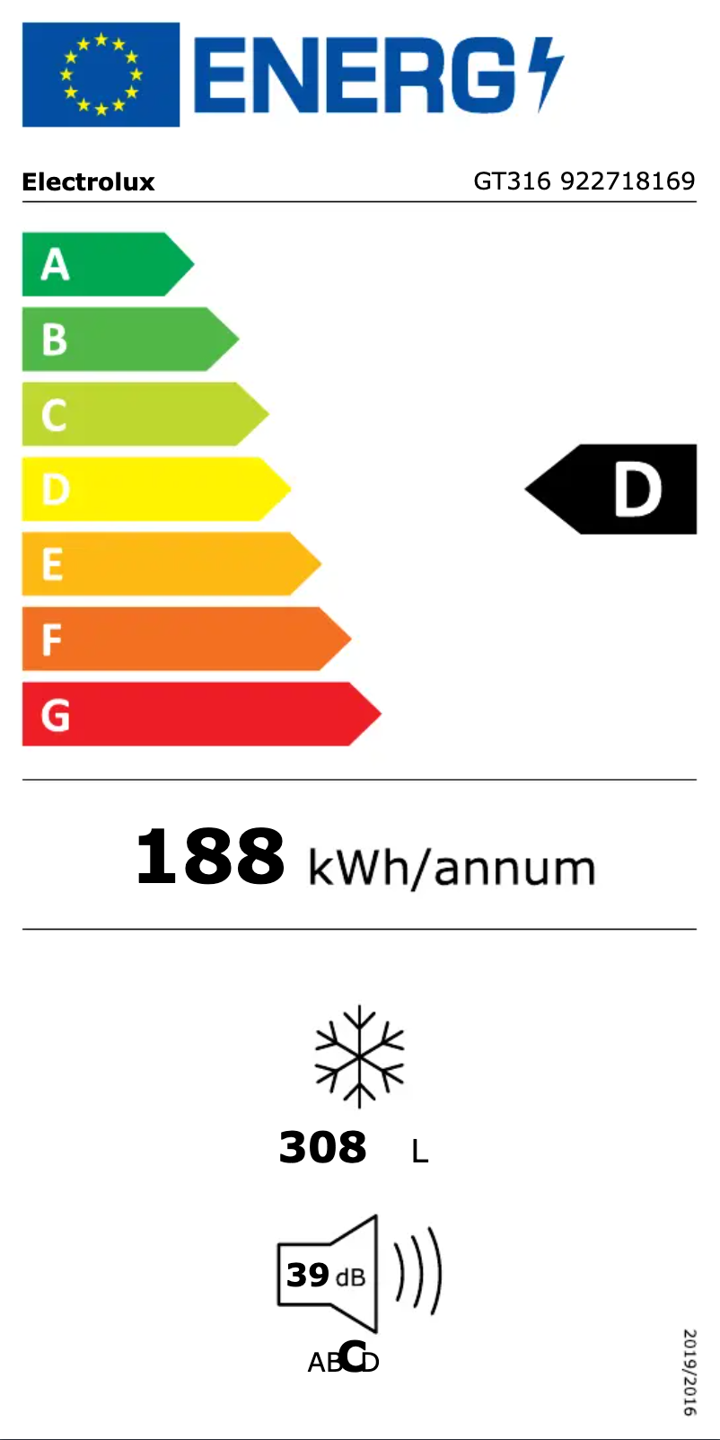 Page n°1 - Label énergétique Electrolux GT316