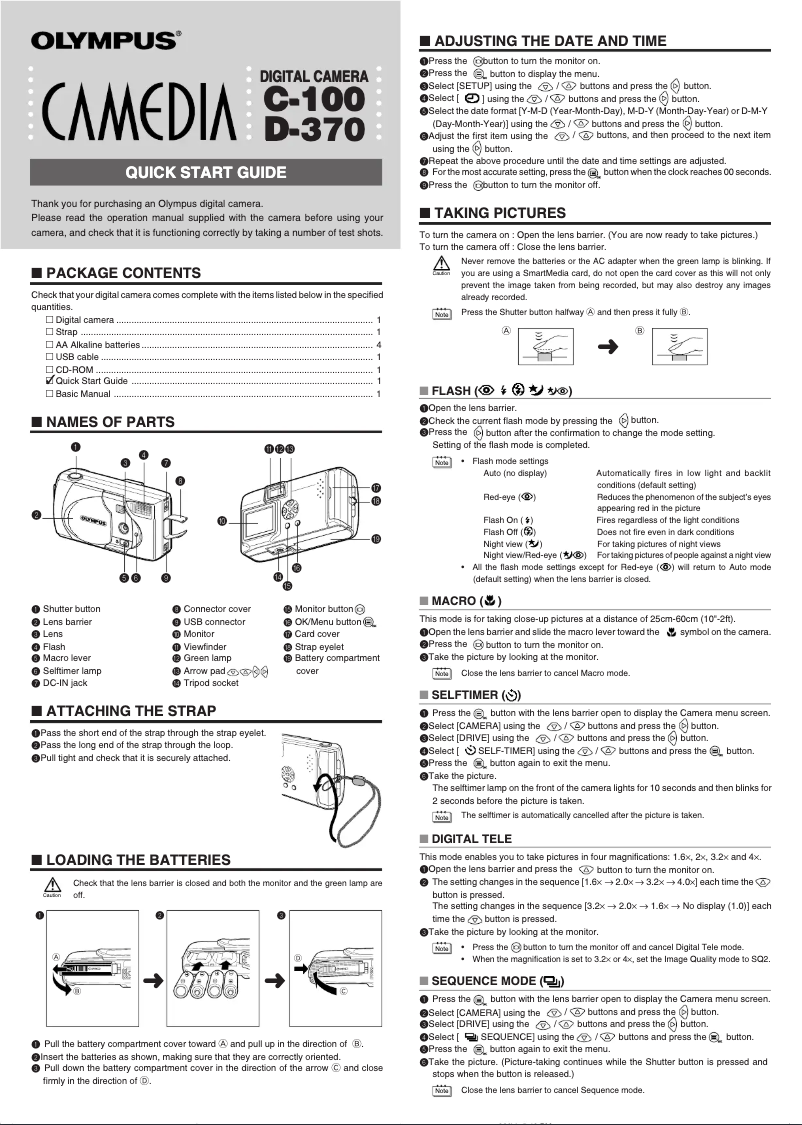 Page 1 de la notice Guide de démarrage rapide Olympus C-100