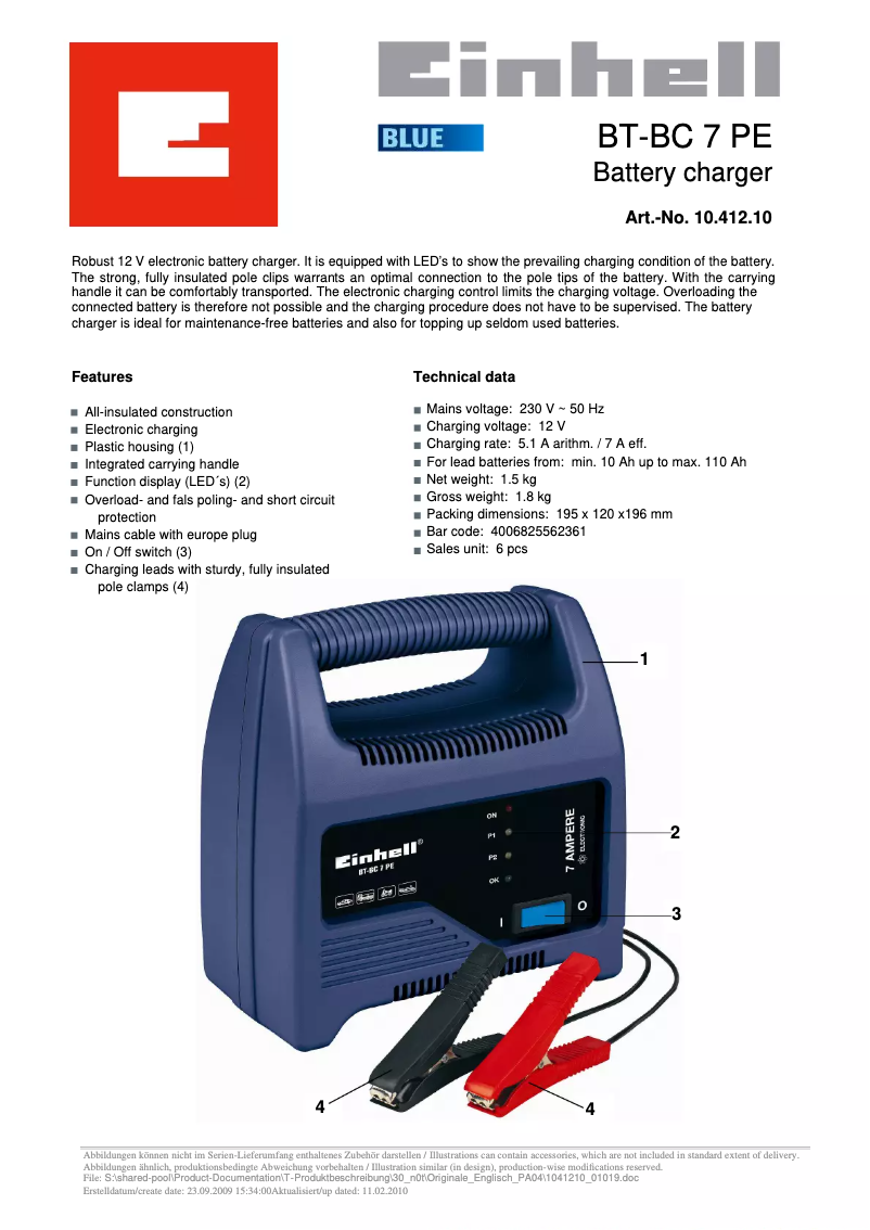 Page n°1 - Manuel utilisateur Einhell BT-BC 7 PE