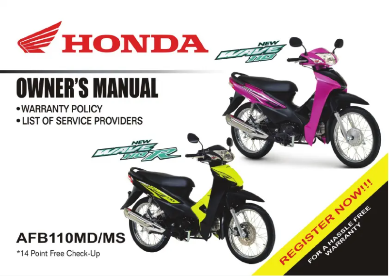 Page 1 de la notice Manuel utilisateur Honda Wave110 (2017)