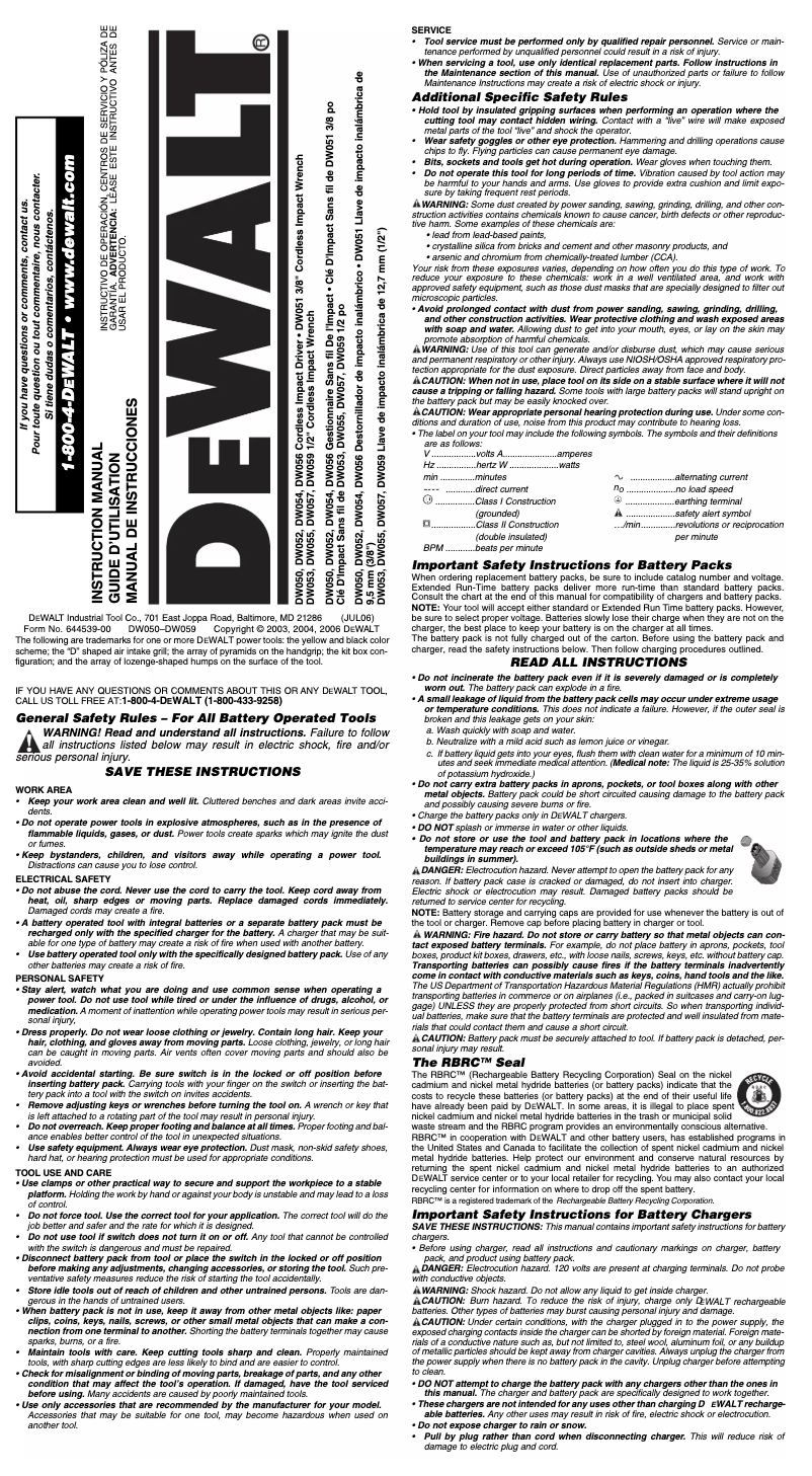 Page 1 de la notice Manuel utilisateur DeWalt DW057K-2