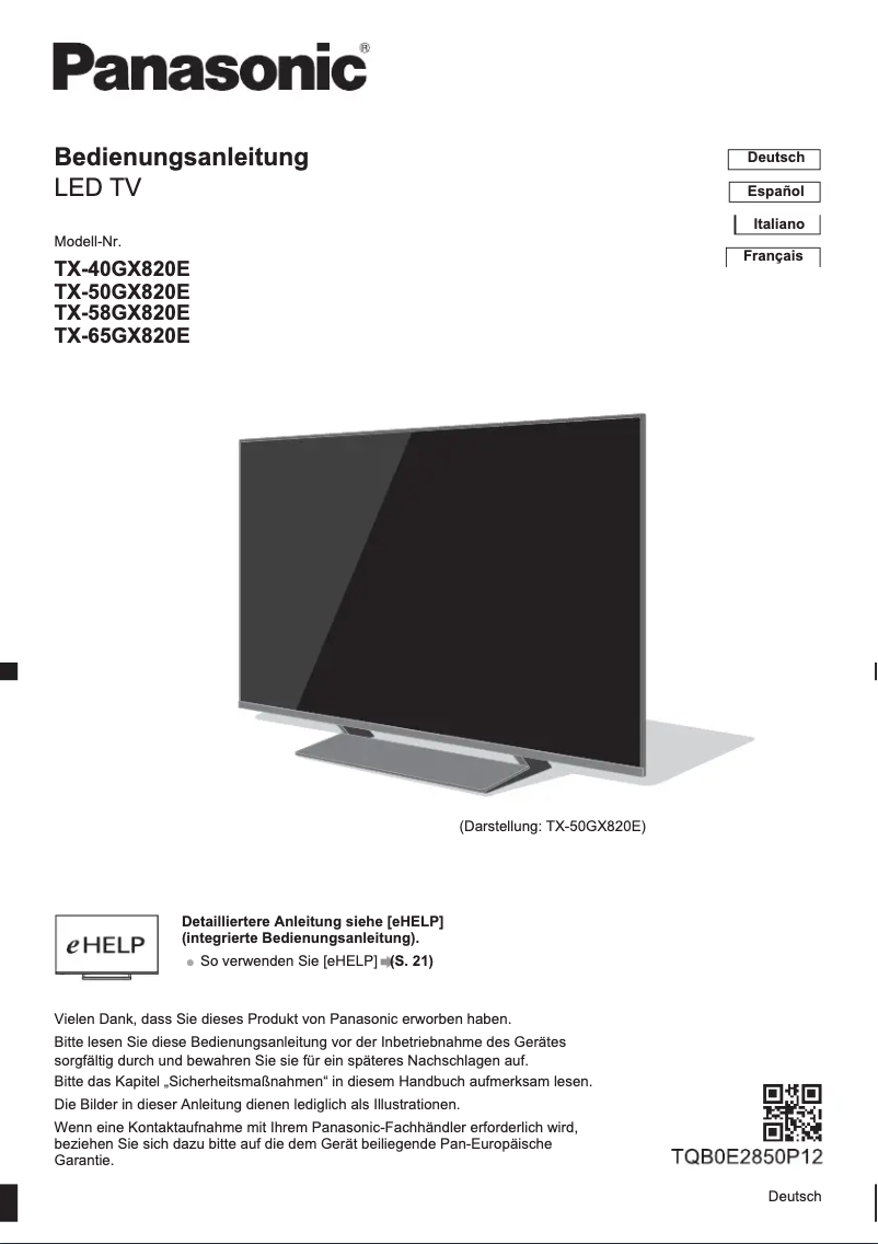 Page 1 de la notice Guide de démarrage rapide Panasonic Viera TX-65GX820E