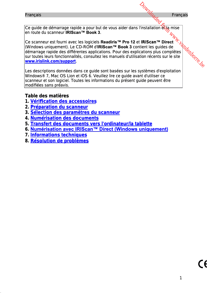 Image de la première page du manuel de l'appareil IRISCan Book 3
