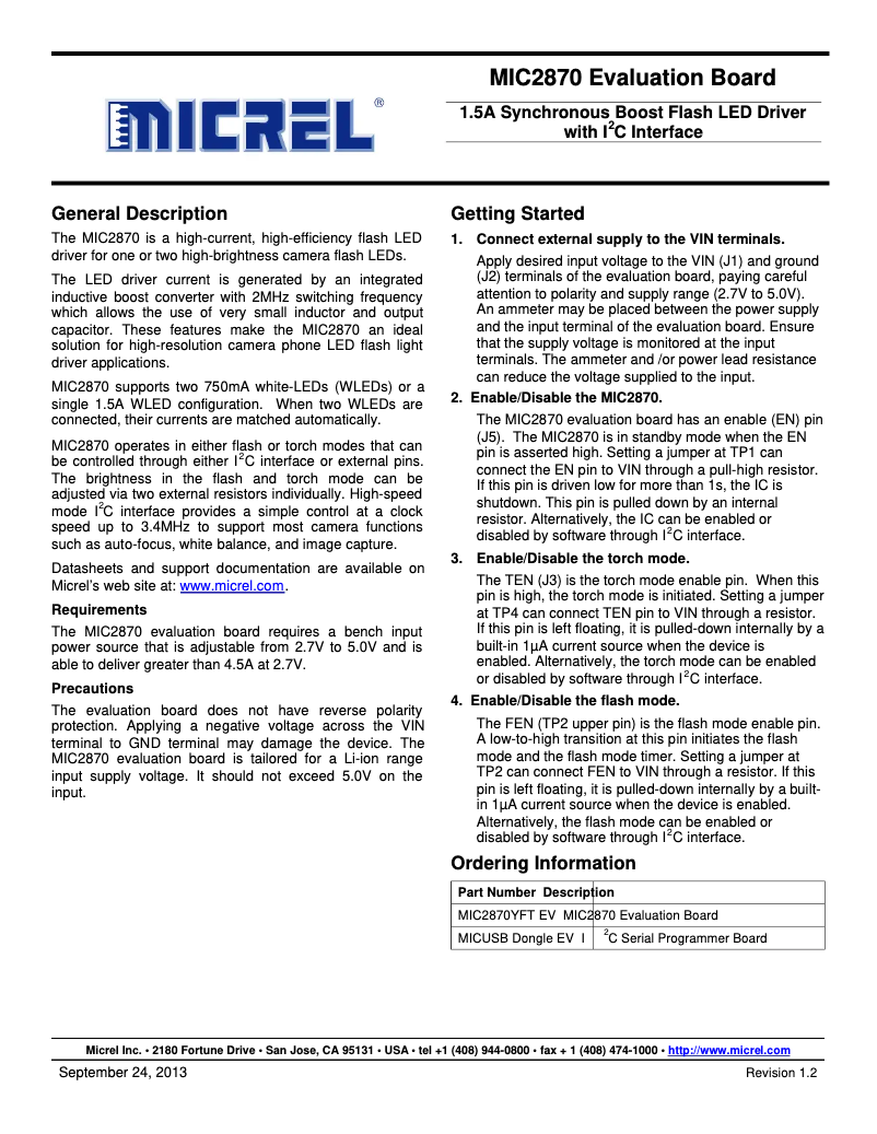 Page 1 de la notice Manuel utilisateur Microchip MIC2870YFT