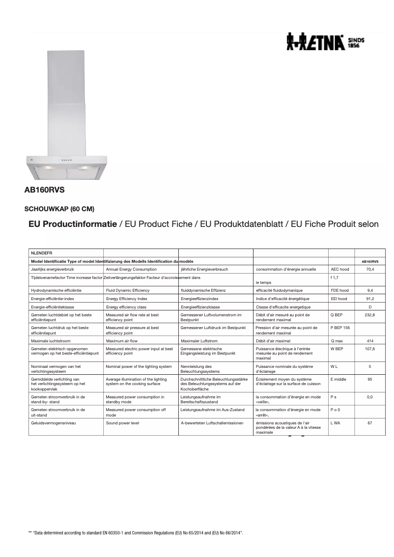 Page n°1 - Fiche technique Etna AB160RVS
