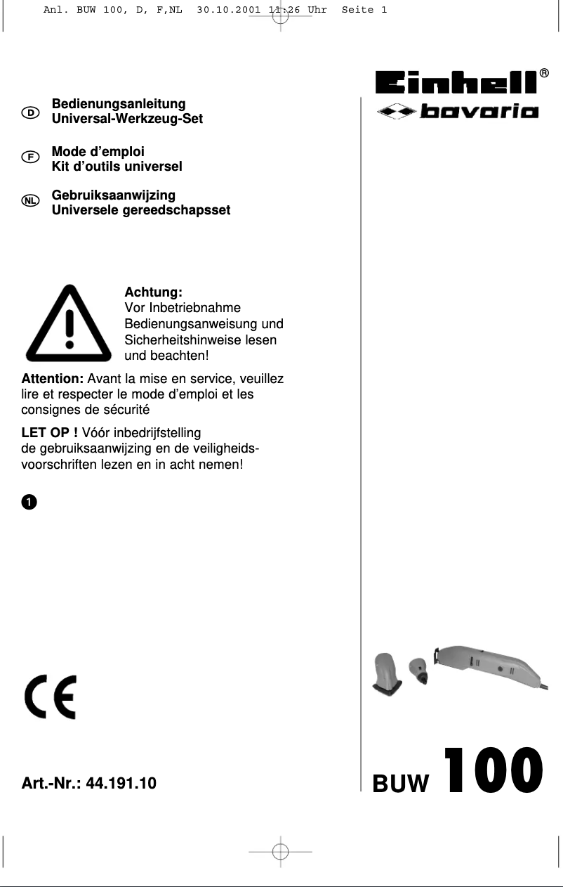 Image de la première page du manuel de l'appareil Bavaria BUW 100