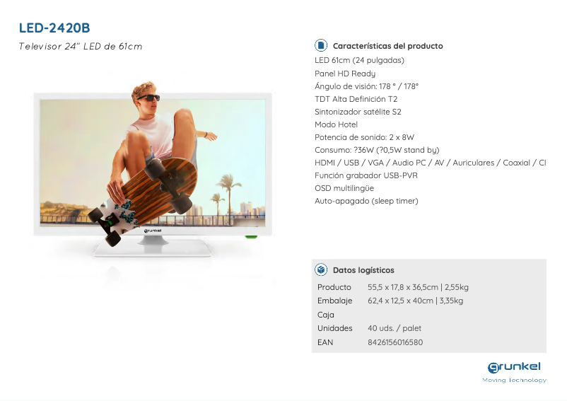 Page 1 de la notice Manuel utilisateur Grunkel LED-2420B