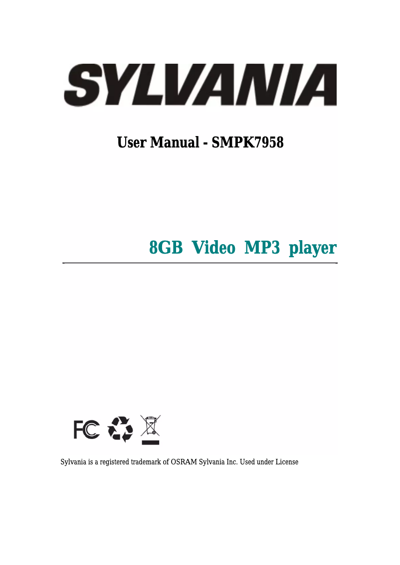 Page n°1 - Manuel utilisateur Sylvania SMPK7958