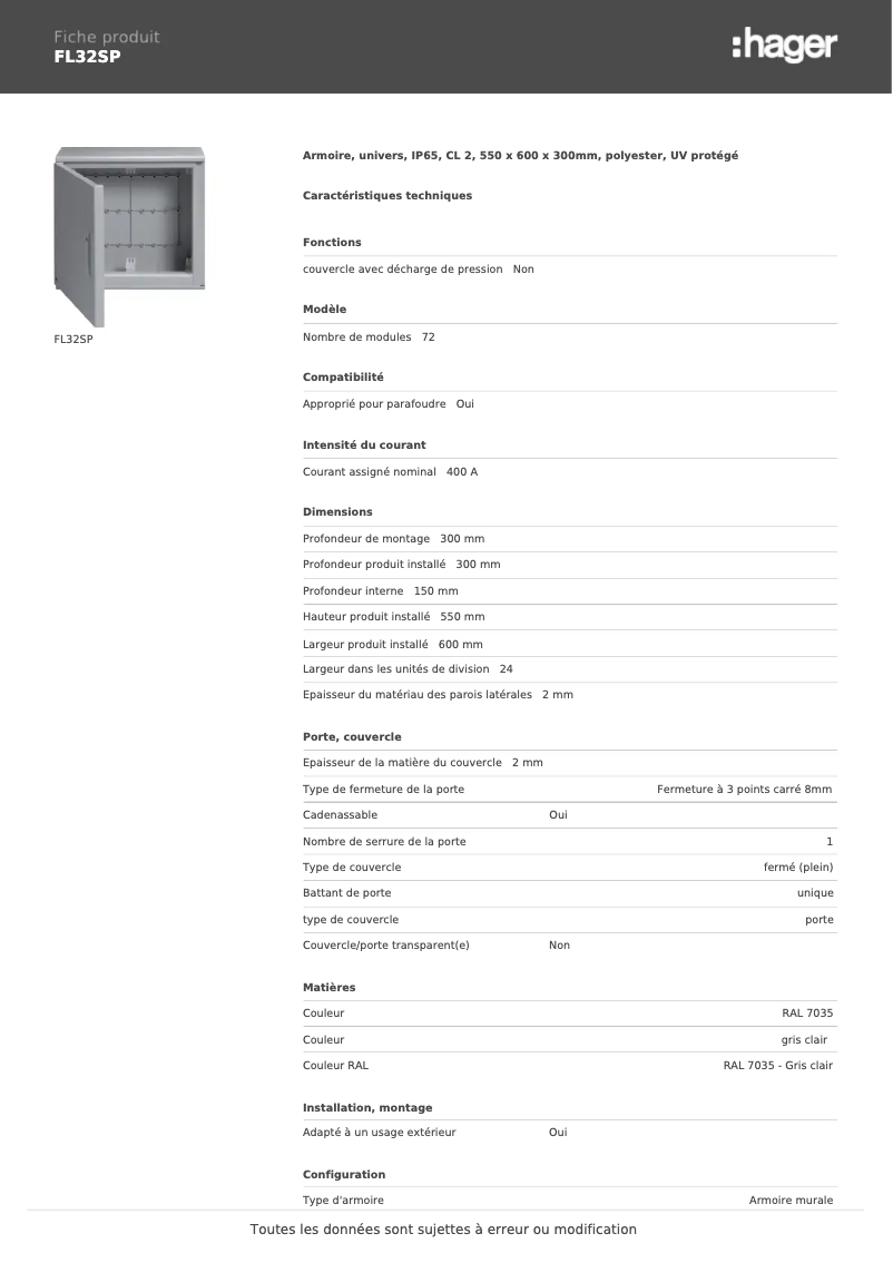 Page n°1 - Manuel utilisateur Hager FL32SP