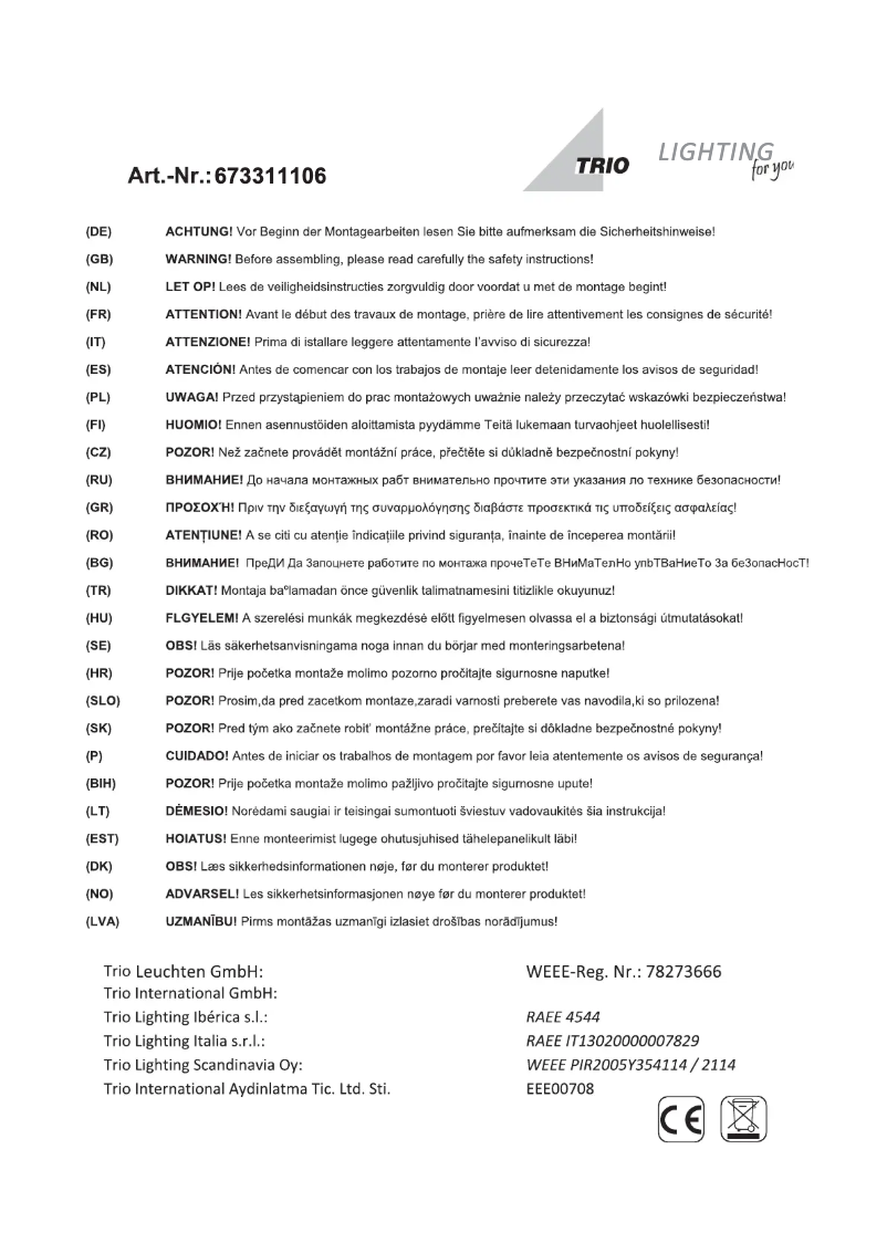 Page 1 de la notice Manuel utilisateur Trio Lighting Bodrum 673311106