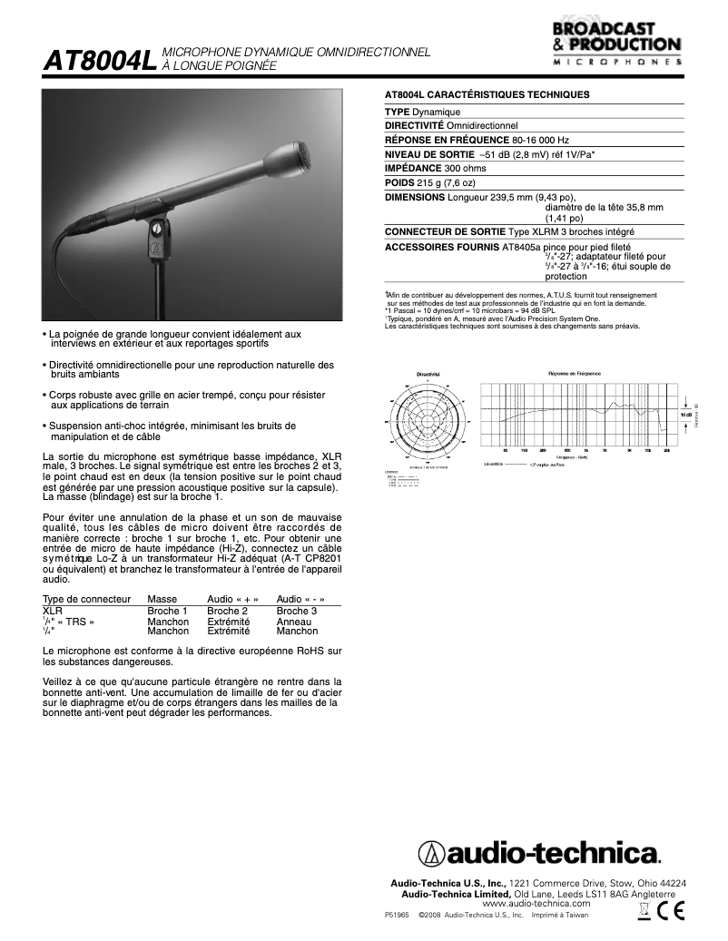 Página 1 del manual Ficha técnica Audio-Technica AT8004L