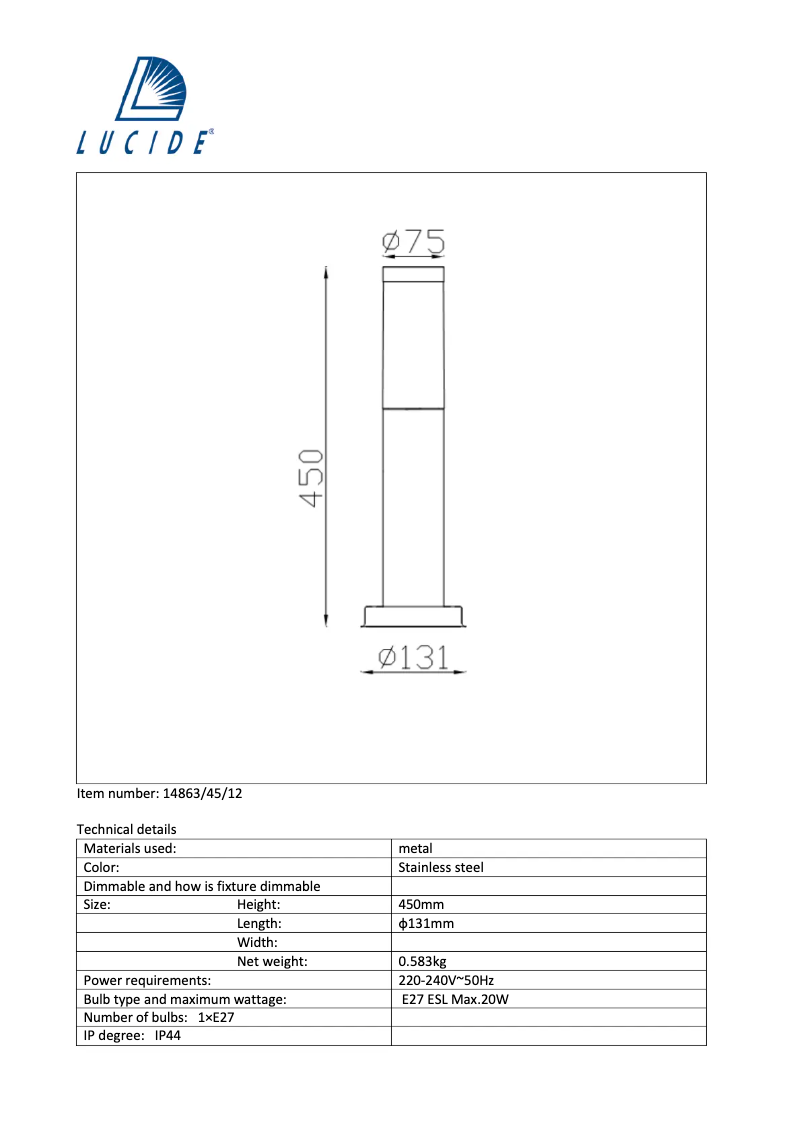 Page n°1 - Manuel utilisateur Lucide Kibo 14863/45/12