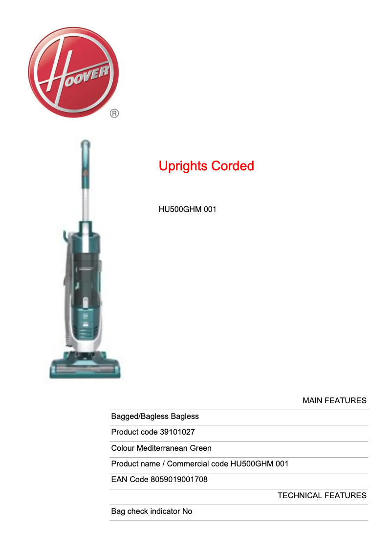 Image de la première page du manuel de l'appareil H-UPRIGHT 500