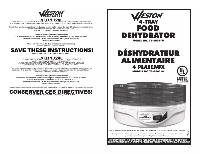 Page 1 de la notice Manuel utilisateur Weston 75-0601-W