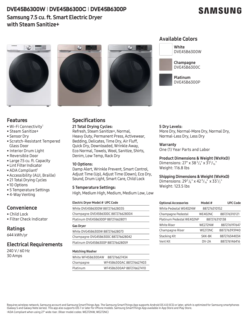 Page n°1 - Fiche technique Samsung DVE45B6300W
