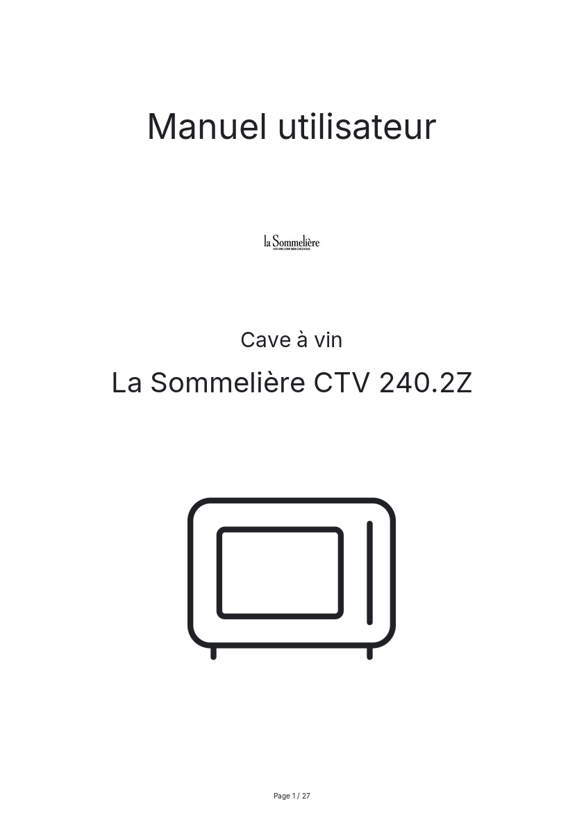 Page n°1 - Manuel utilisateur La Sommelière CTV 240.2Z